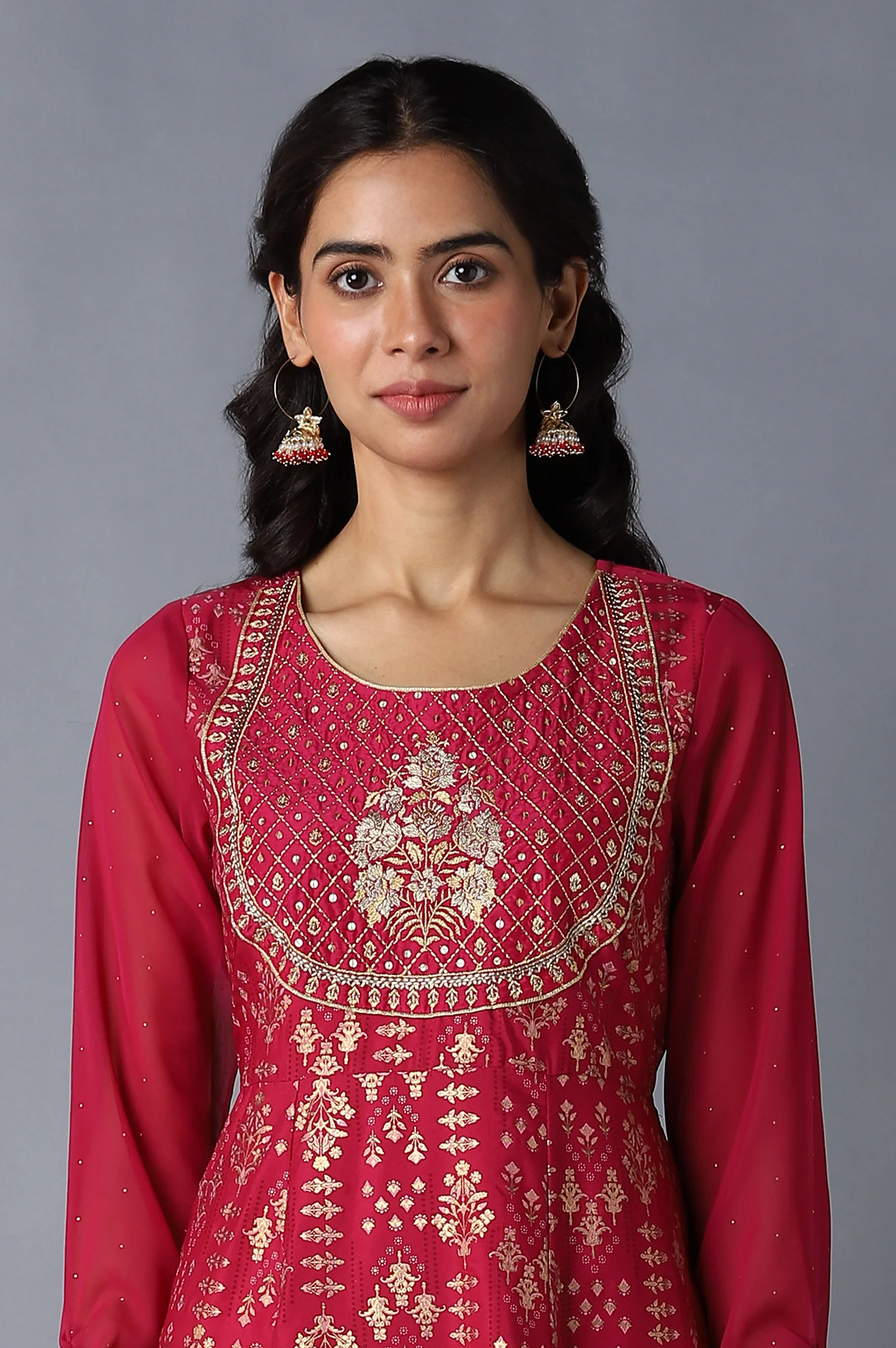 Pink Mughal Print Ethnic Dress - Image 5