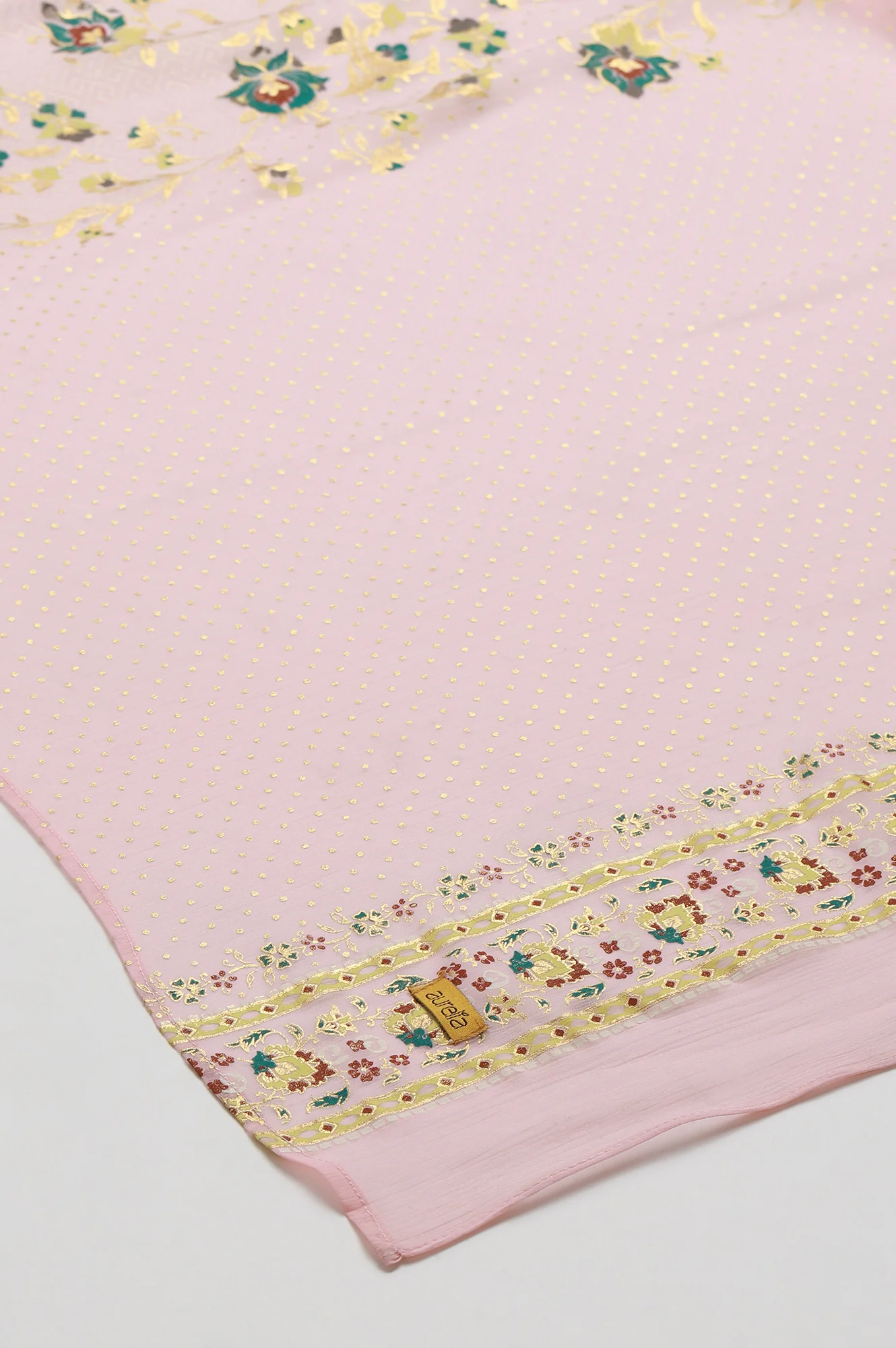 Pink Placement Print Silver Chiffon Dupatta - Image 5