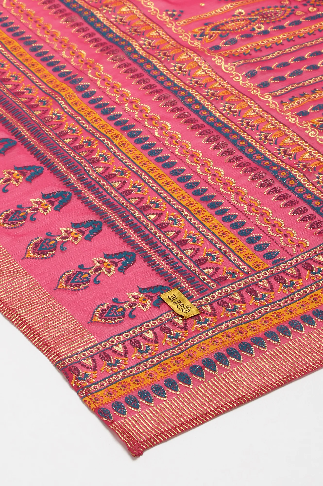 Pink Placement Print Silver Chiffon Dupatta - Image 5