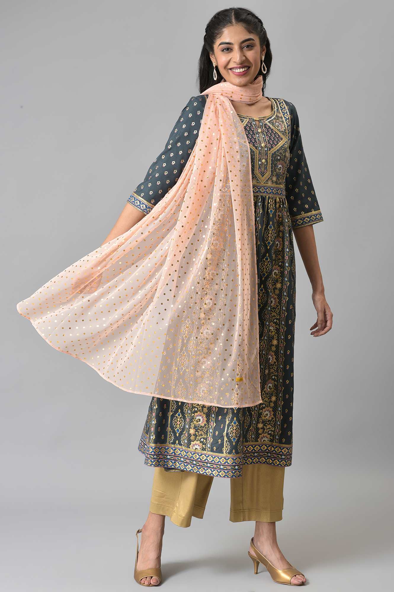 Pink Polka Dots Net Dupatta - Image 3