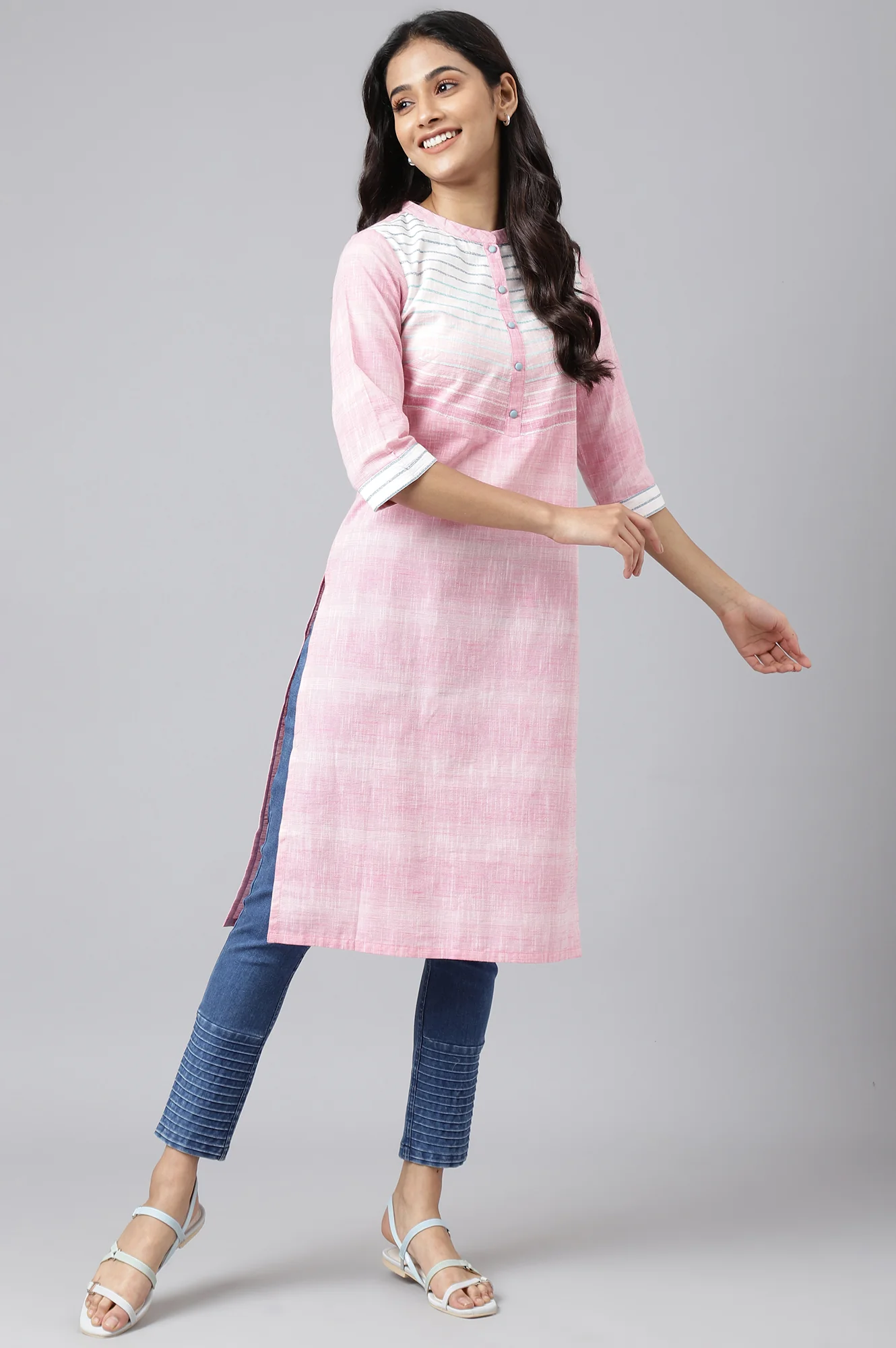 Pink Printed Cotton Ethnic kurta - Image 5