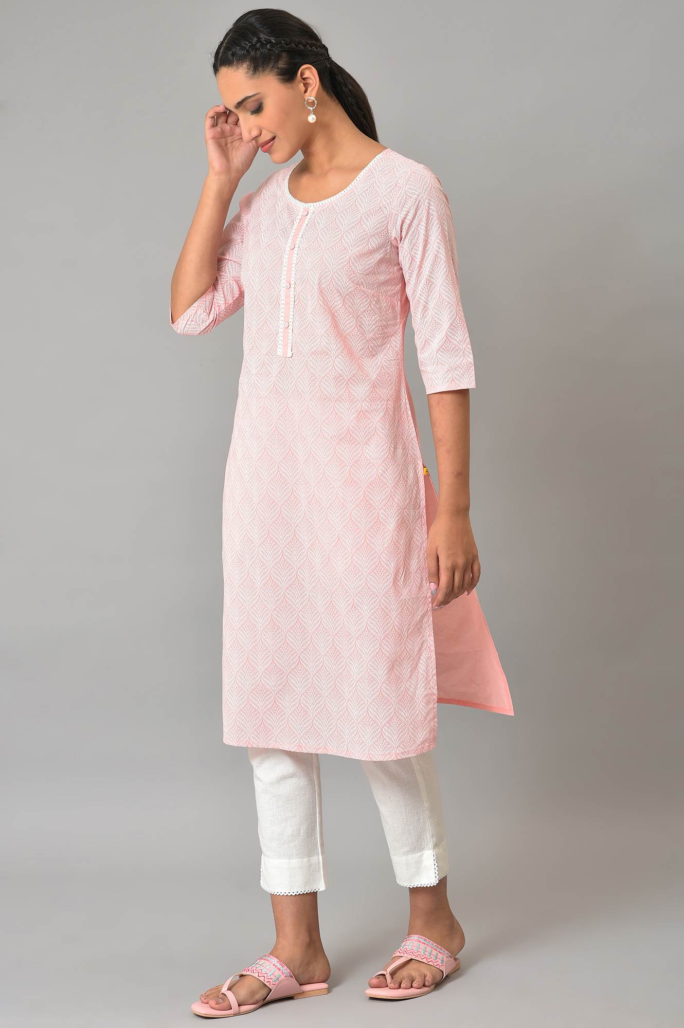Pink Printed Cotton kurta - Image 3