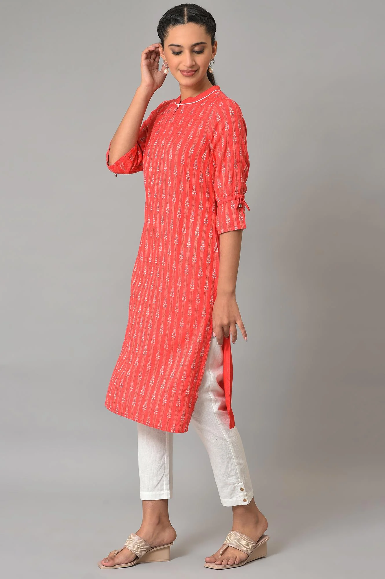 Pink Printed Dobby Plus Size kurta - Image 3