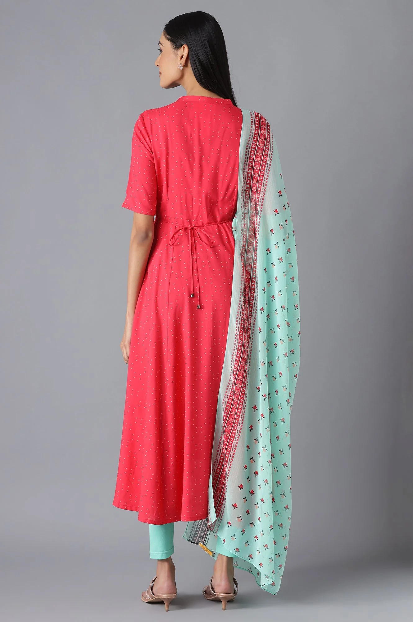 Pink Printed Dress, Tights and Dupatta Set - Image 2