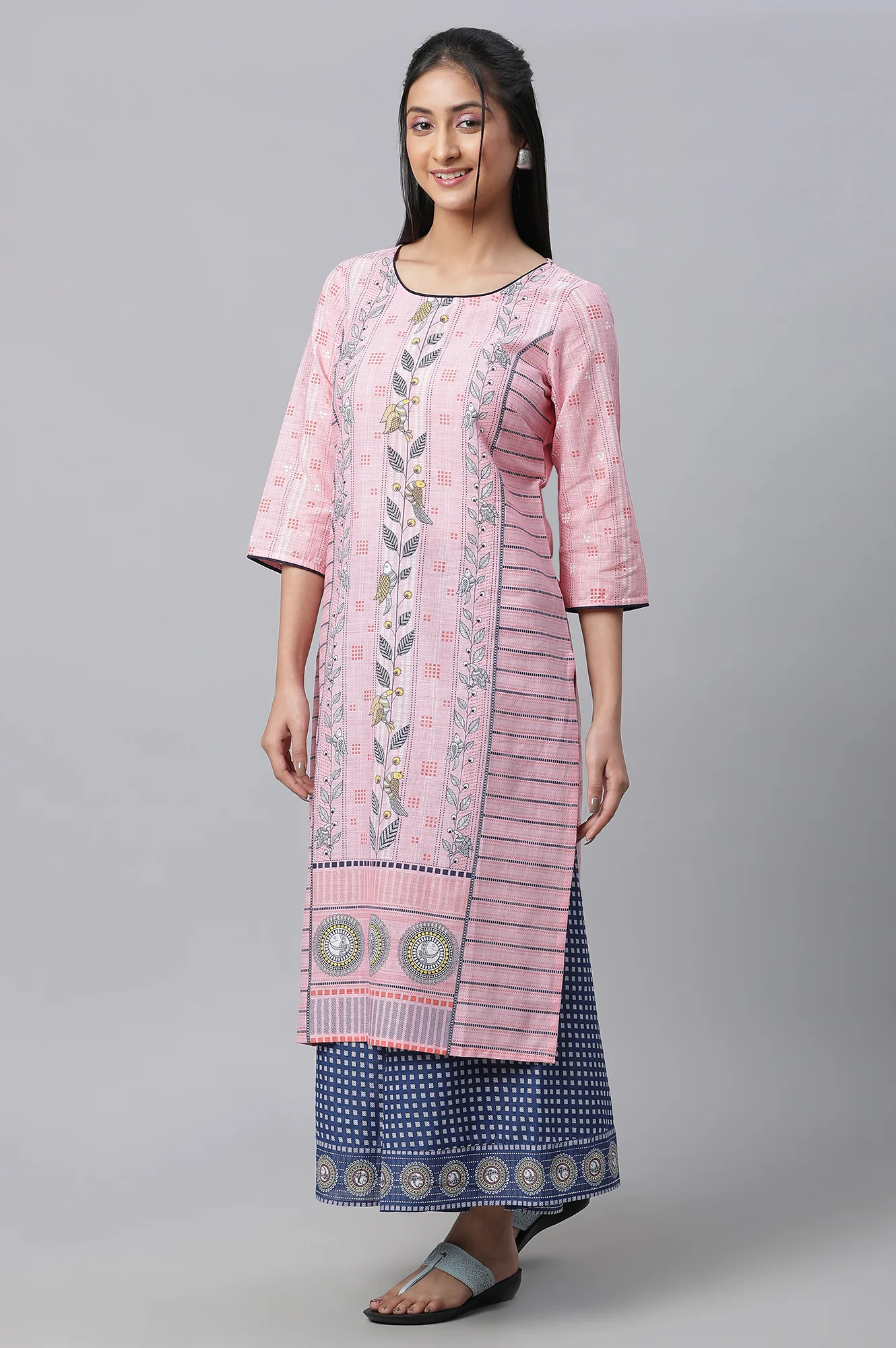 Pink Printed Kurta, Culottes & Dupatta Set - Image 3