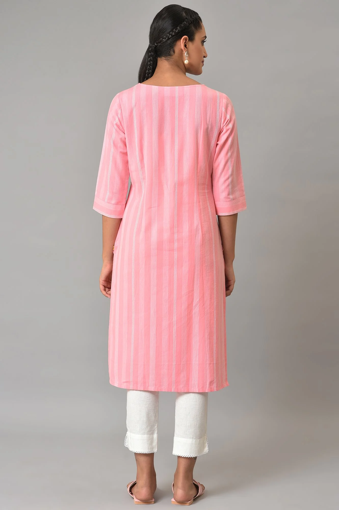 Pink Printed Round Neck kurta - Image 2