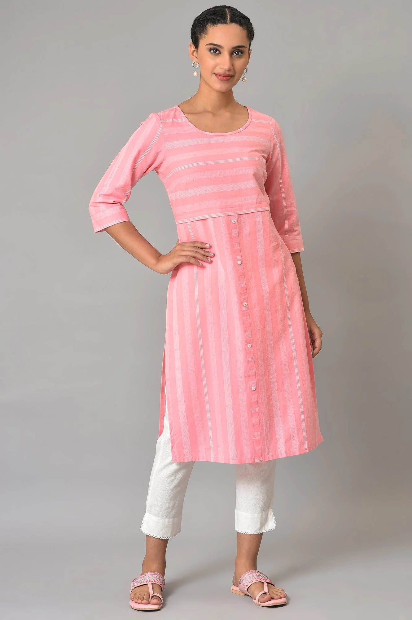 Pink Printed Round Neck kurta - Image 6
