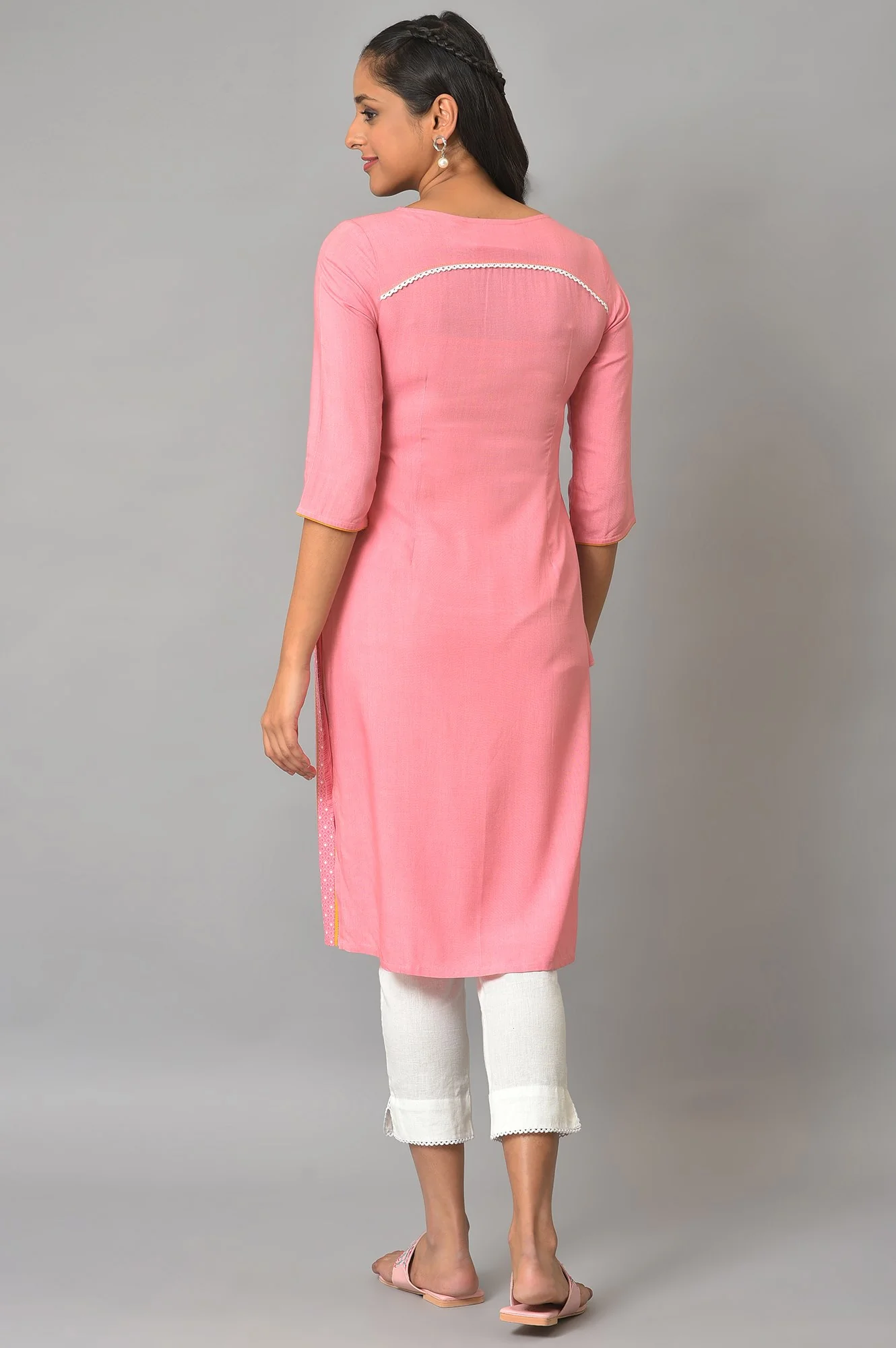 Pink Printed Straight kurta - Image 2