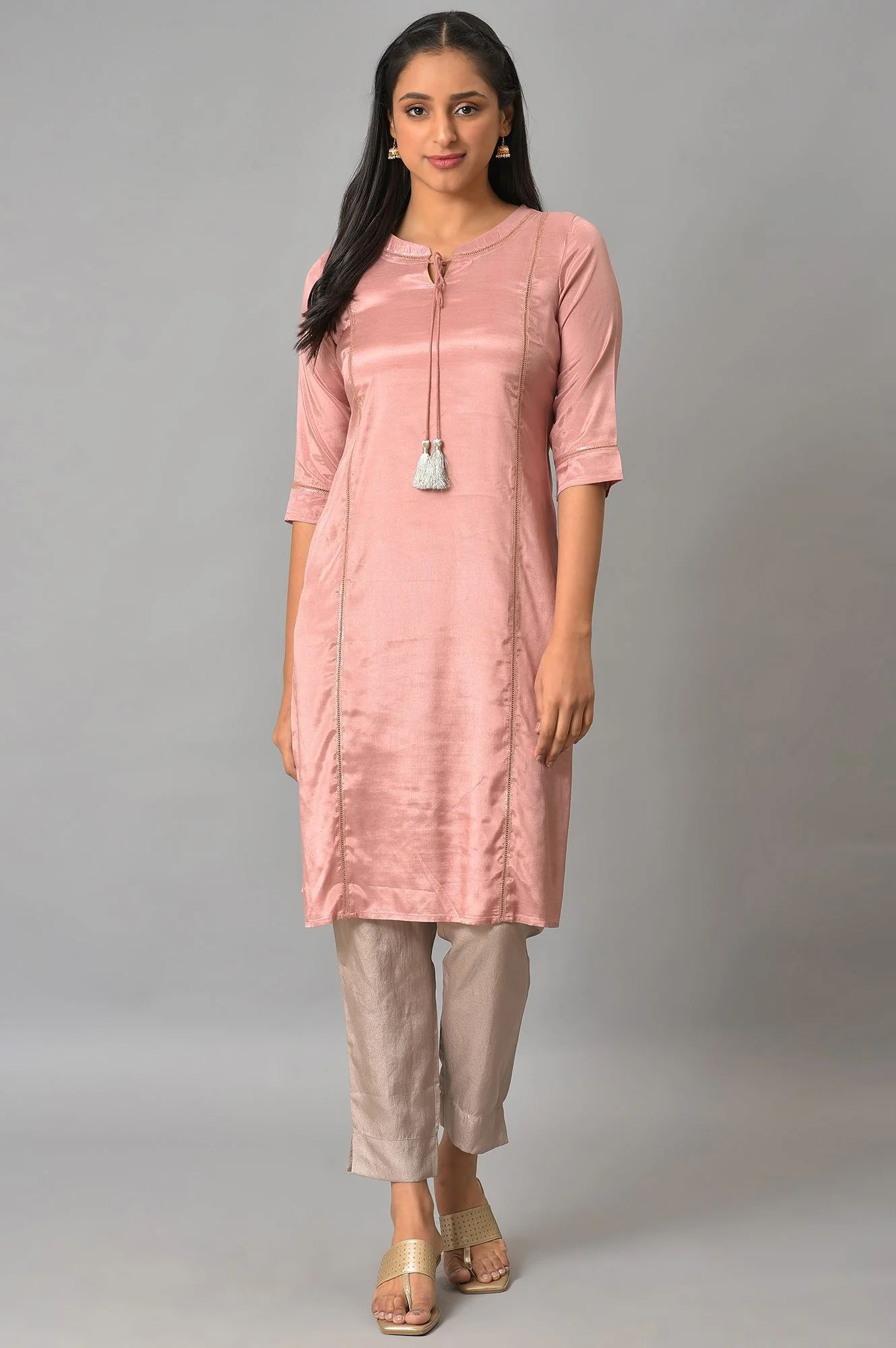 Pink Shantung Solid Plus Size kurta - Image 6