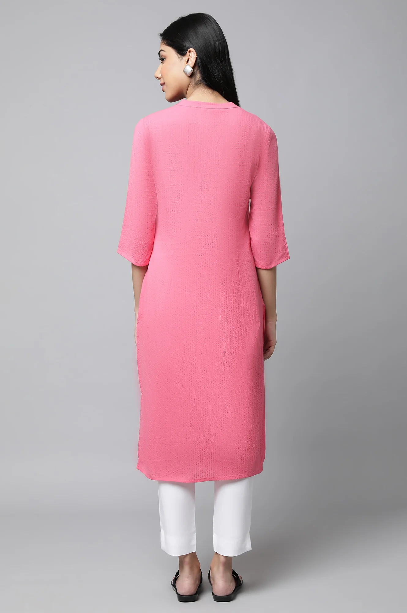 Pink Sheer Sucker Summer Basic kurta - Image 2