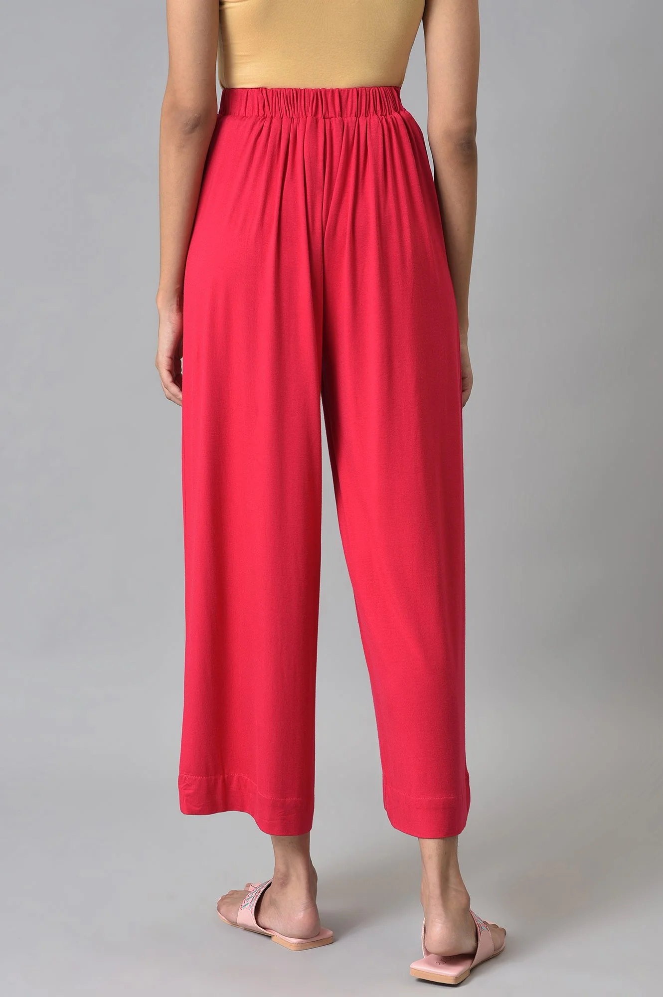 Pink Solid Straight Fit Palazzo With Elasticated Waist - Image 2