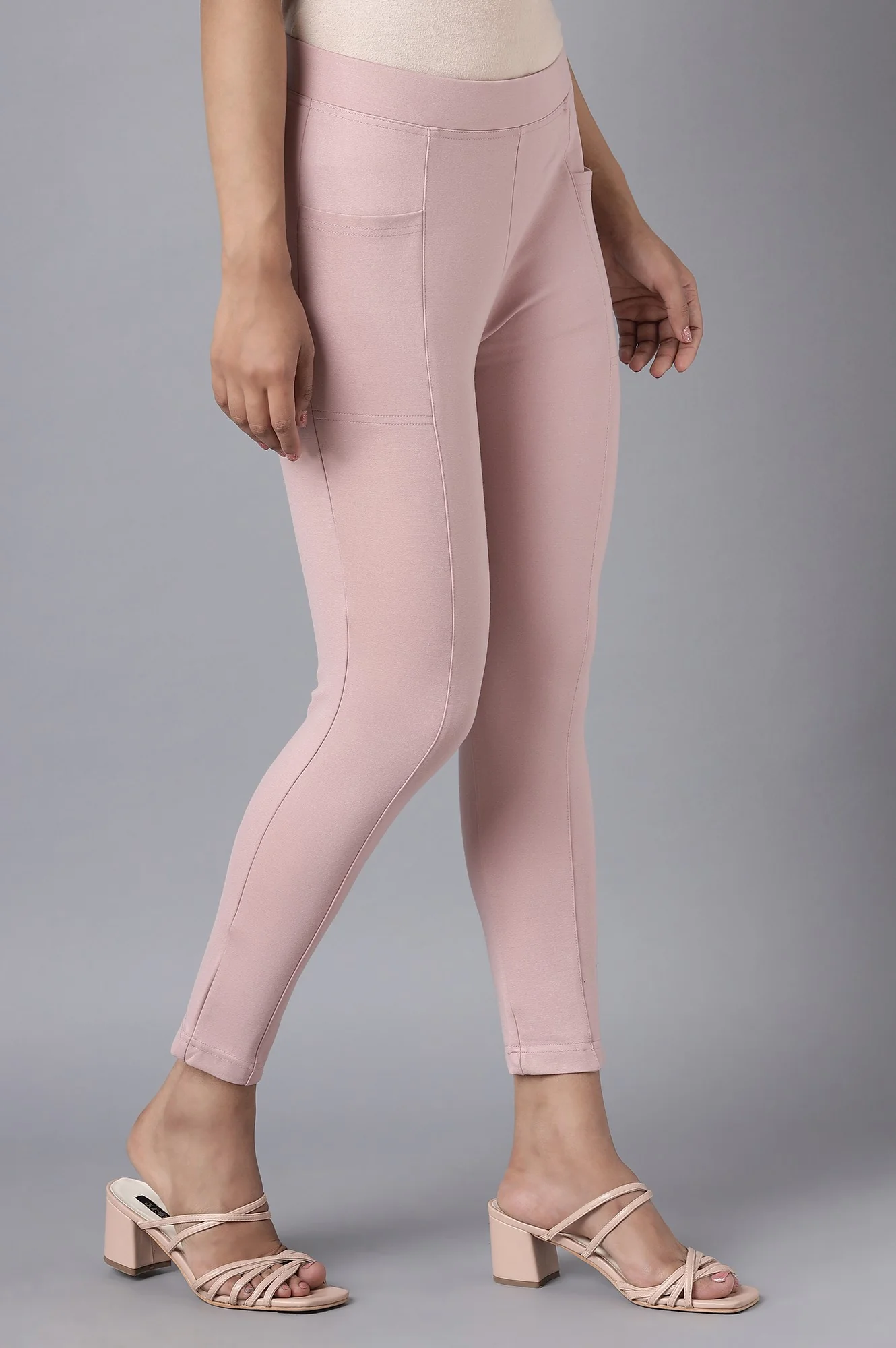 Pink Solid Straight Fit Tights With Elasticated Waist - Image 4