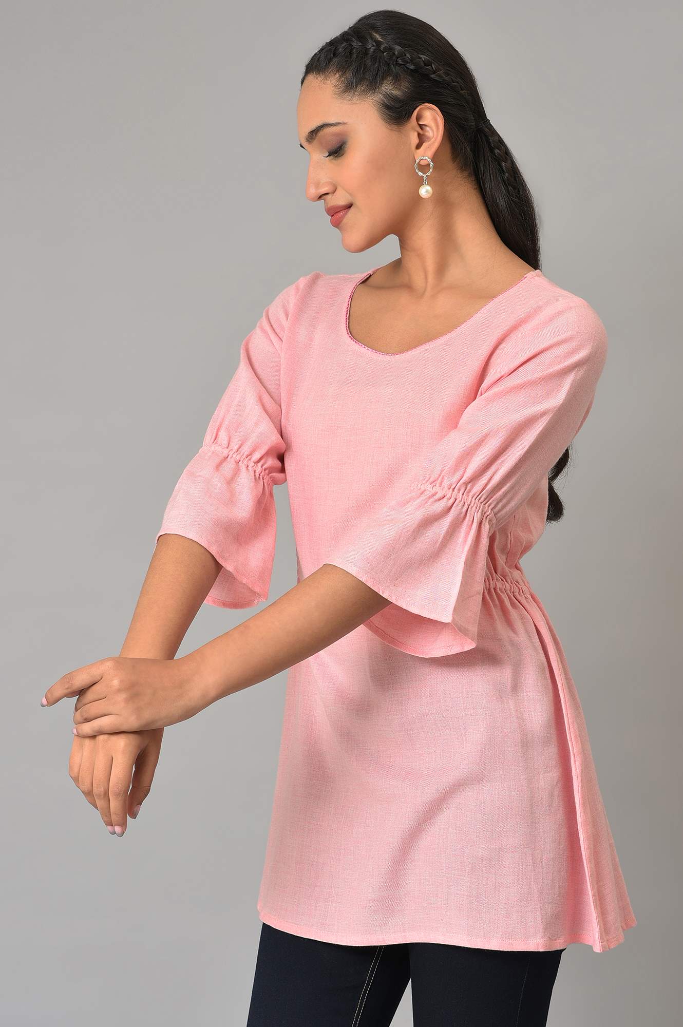 Pink Thread Embroidered Summer Plus Size kurta - Image 3