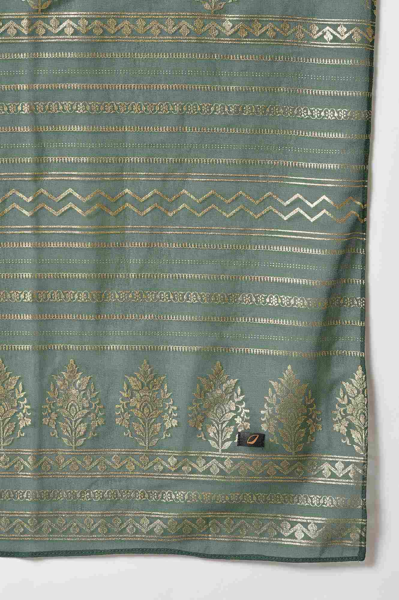 Pink Zari Embroidered kurta with Green Palazzo and Dupatta - Image 8