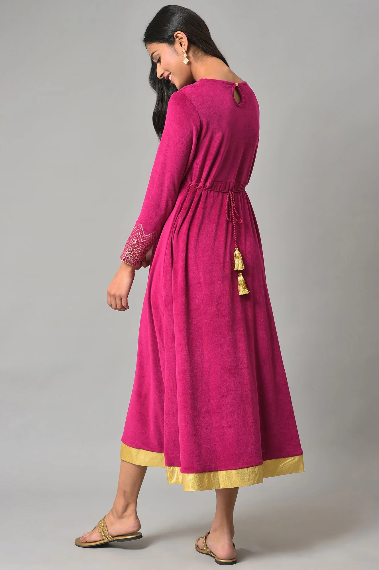 Pink Zari Embroidered Long Dress - Image 2