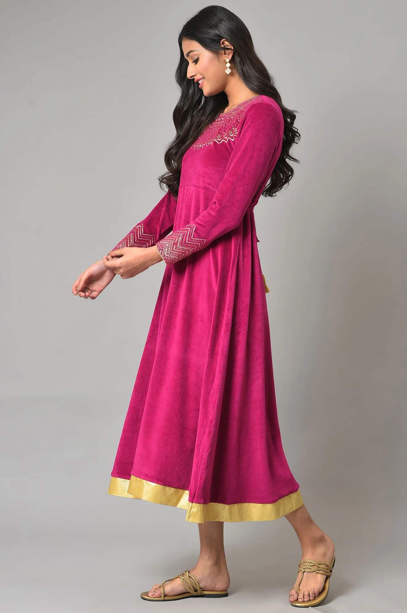 Pink Zari Embroidered Long Dress - Image 3