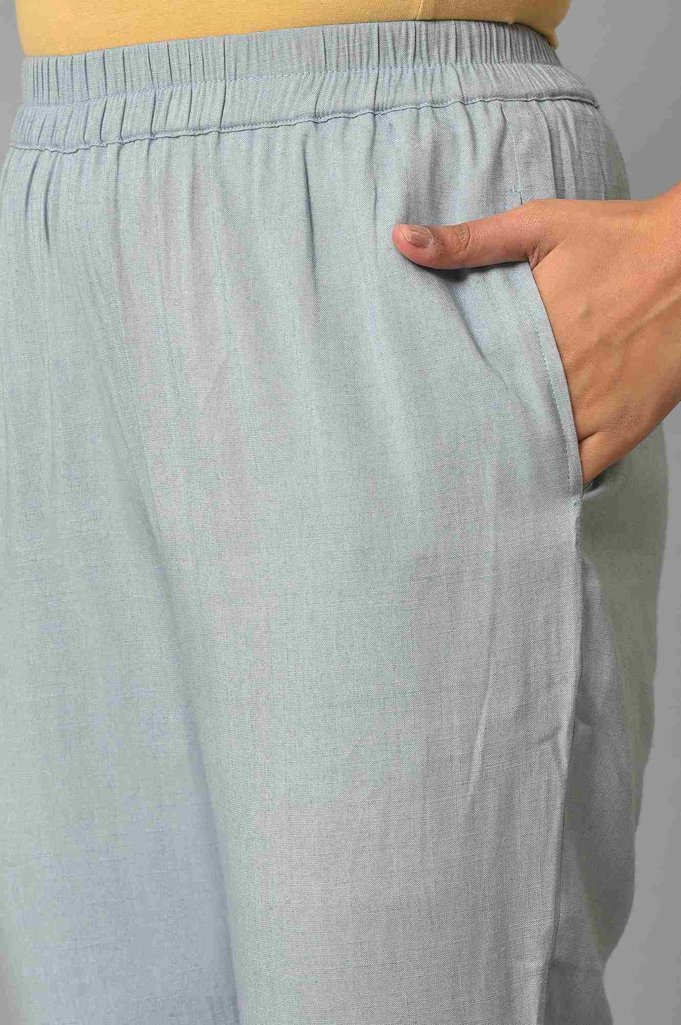 Plus Size Blue Assymetric kurta With Inner And Trousers - Image 7
