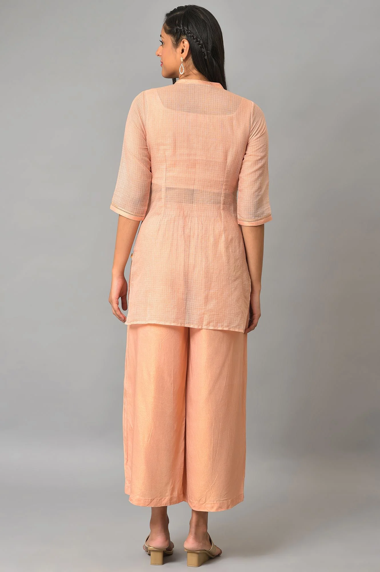 Plus Size Peach Kota Jacket With Crop-Top And Box Pants - Image 2