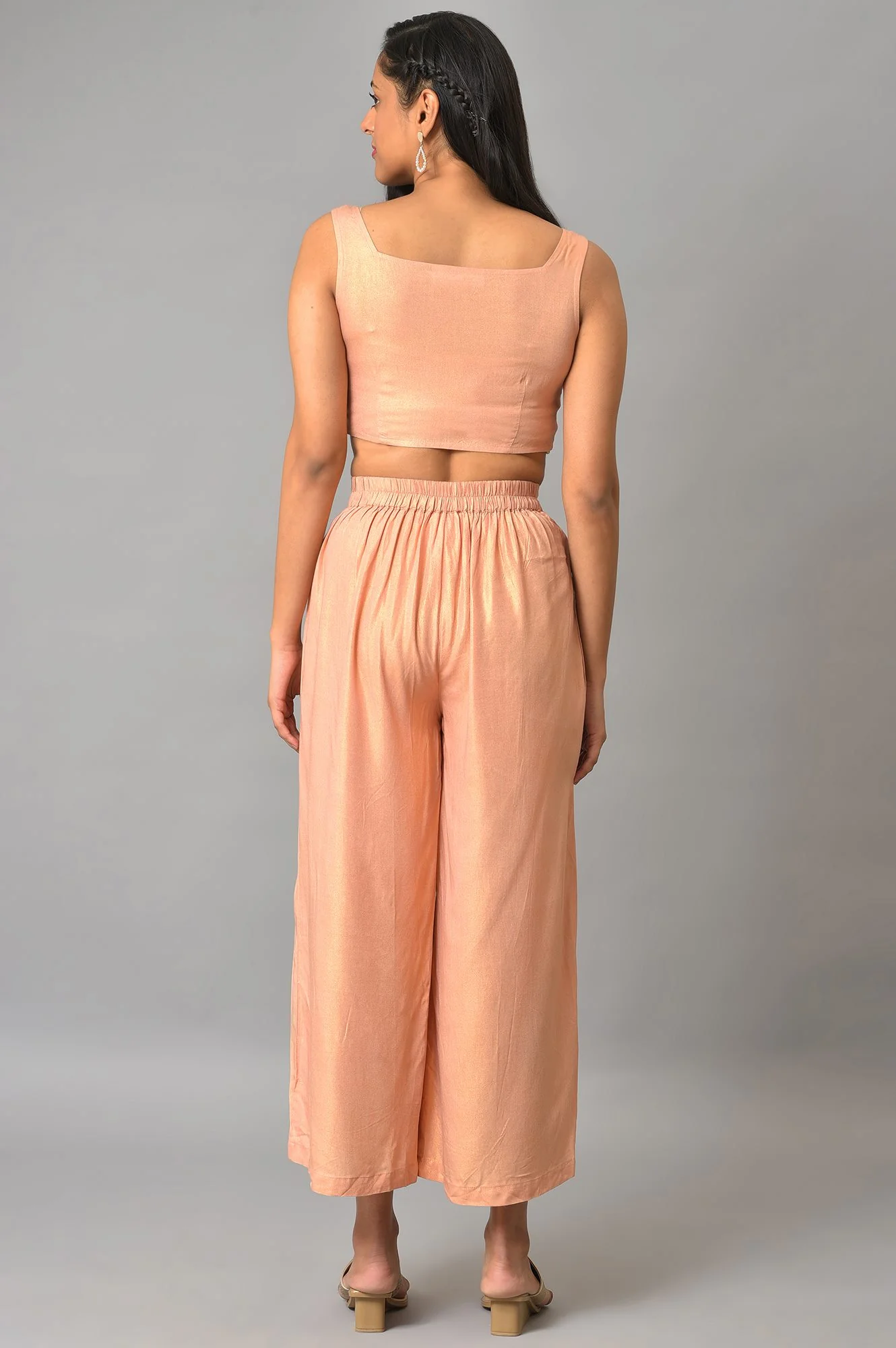 Plus Size Peach Kota Jacket With Crop-Top And Box Pants - Image 9