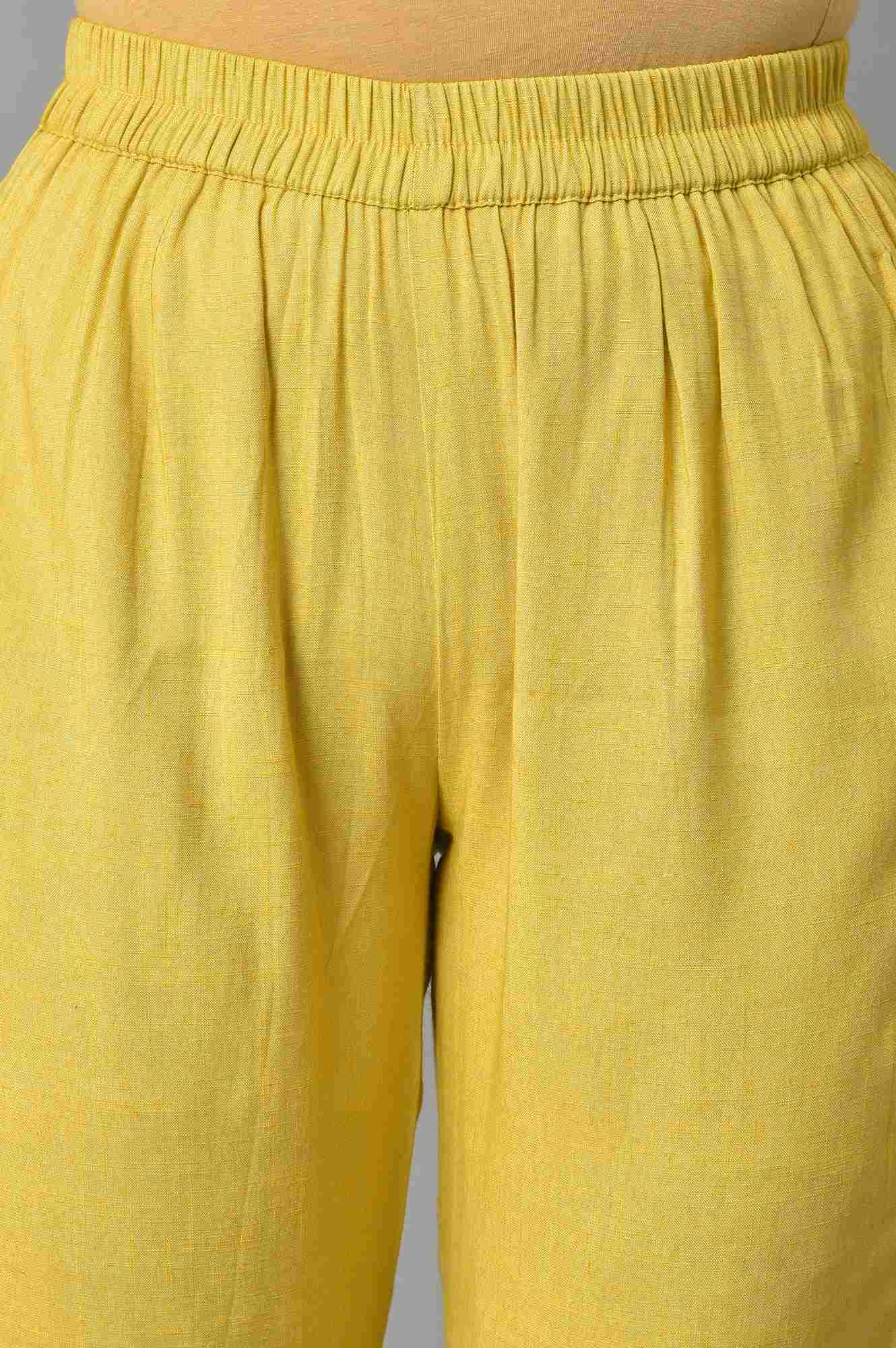 Plus Size Yellow Assymetric kurta With Inner And Trousers - Image 6