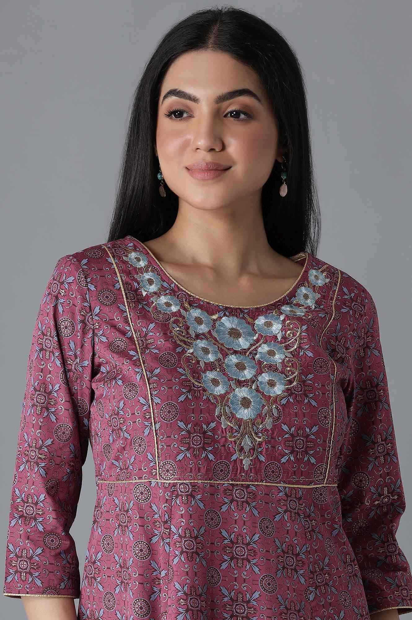 Purple Embroidered Anarkali kurta Trousers Set - Image 5