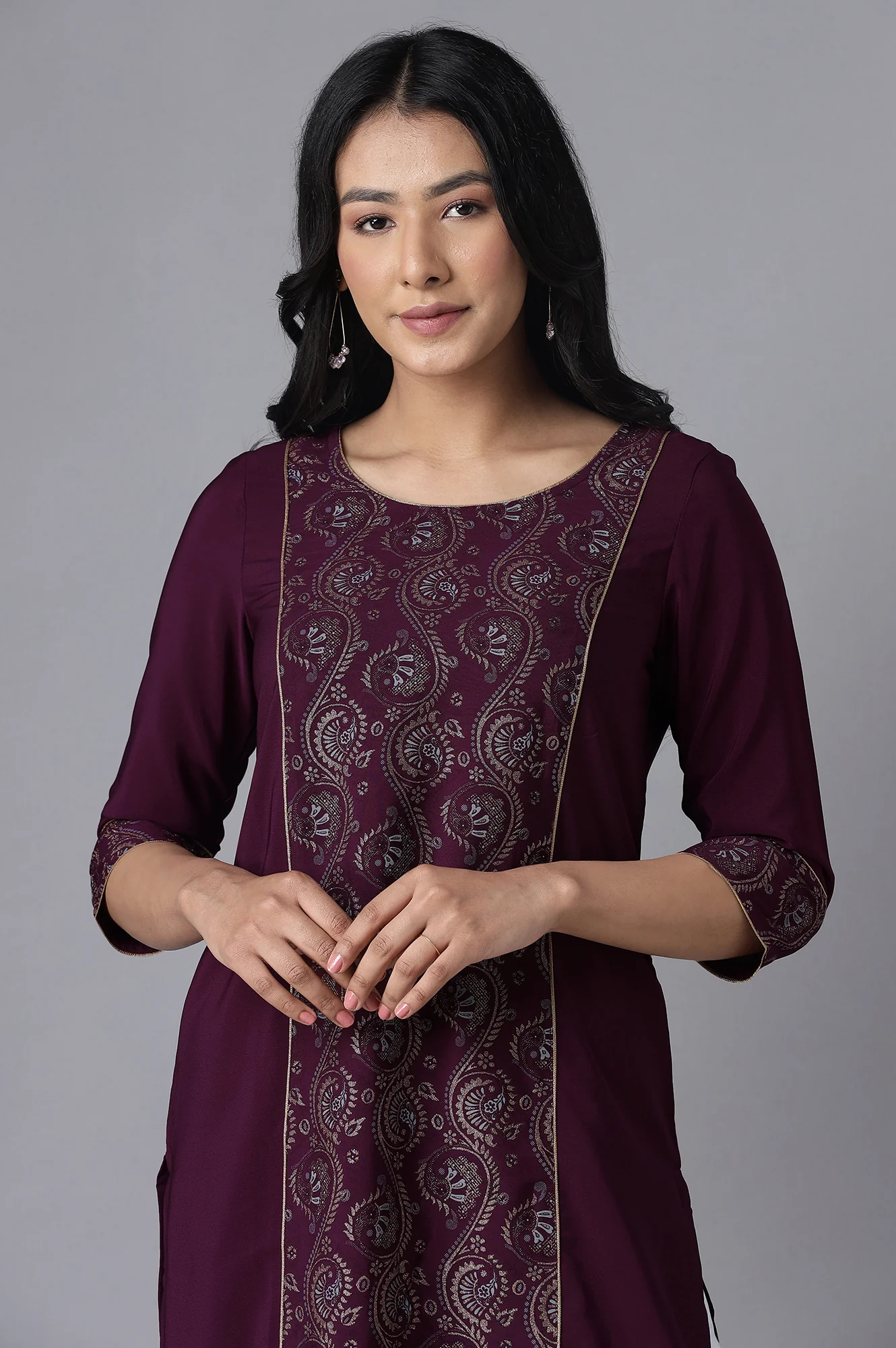 Purple Embroidered kurta-Blue Culottes - Image 5
