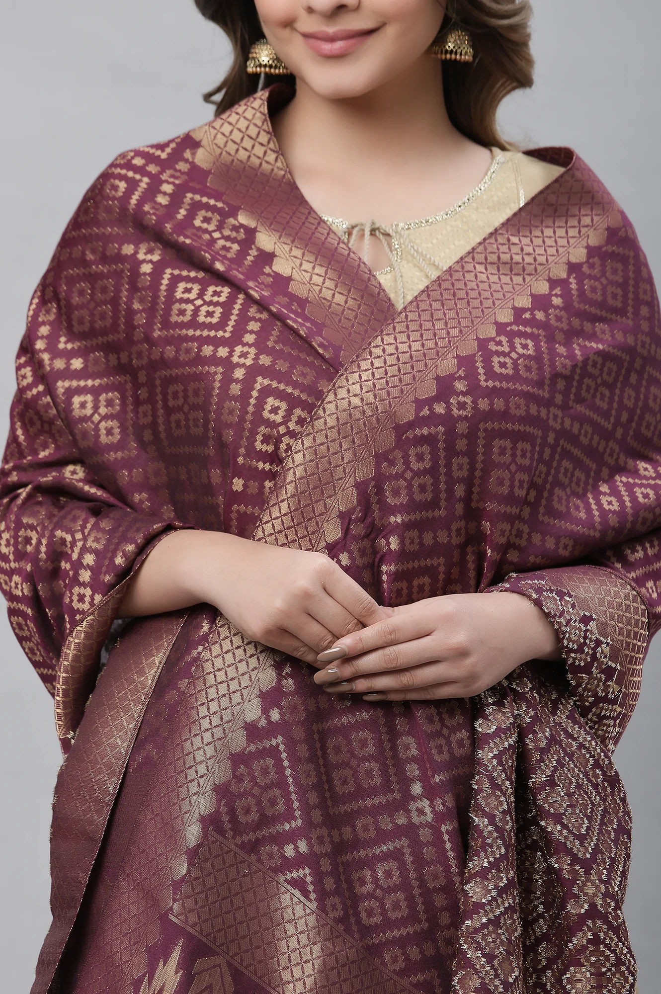 Purple Festive Jacquard Dupatta - Image 4