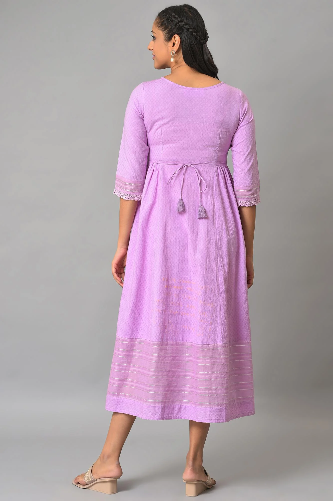 Purple Flared Printed Modern Ethnic Dress - Image 2
