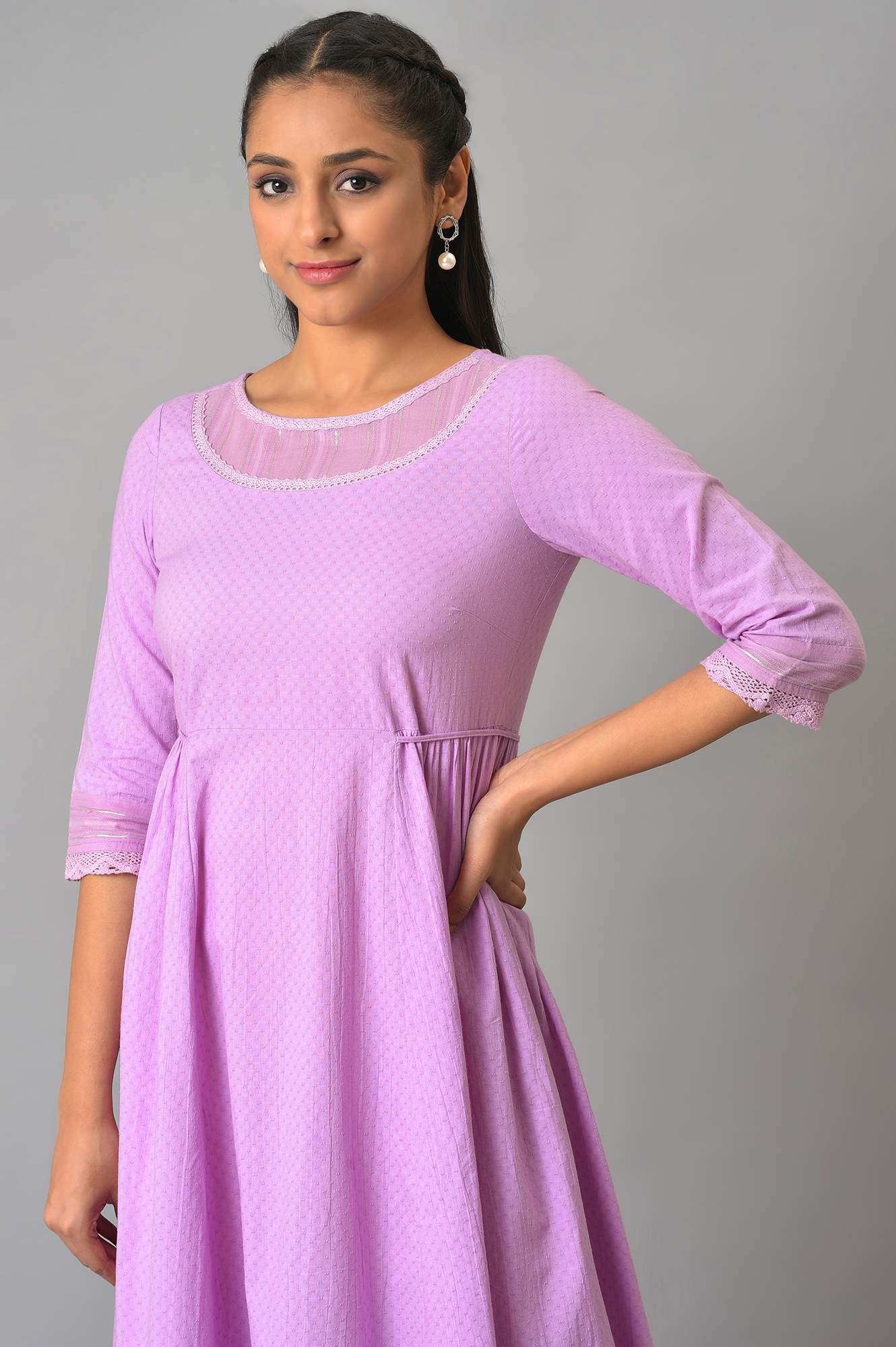 Purple Flared Printed Modern Ethnic Dress - Image 5