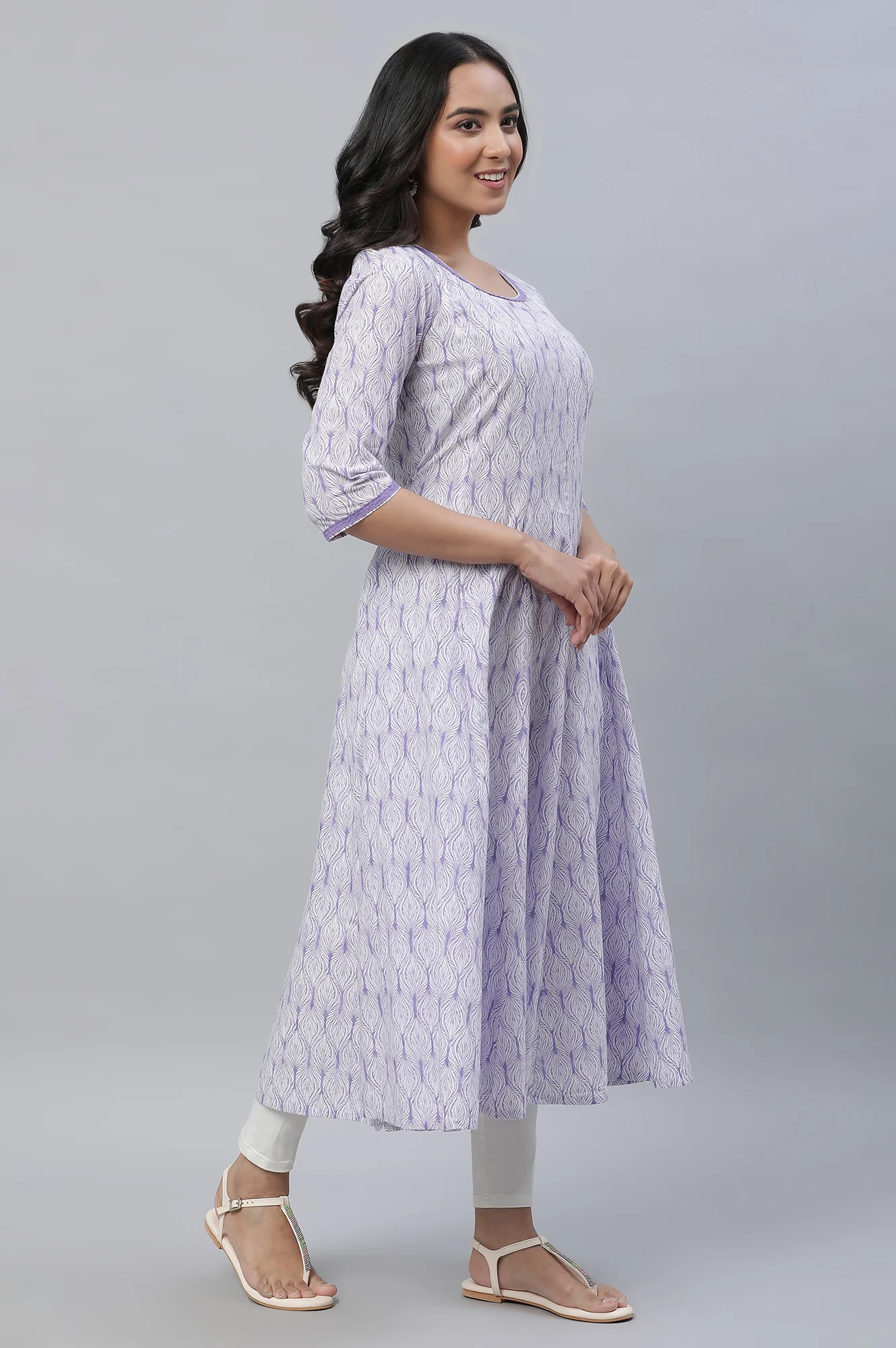 Purple Floral Printed Anarkali Kurta - Image 4
