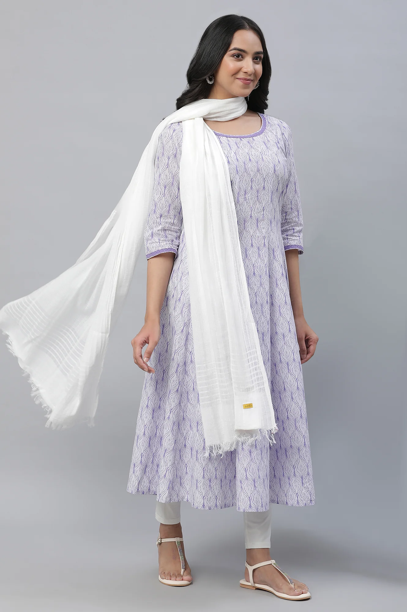 Purple Floral Printed Anarkali Kurta - Image 5