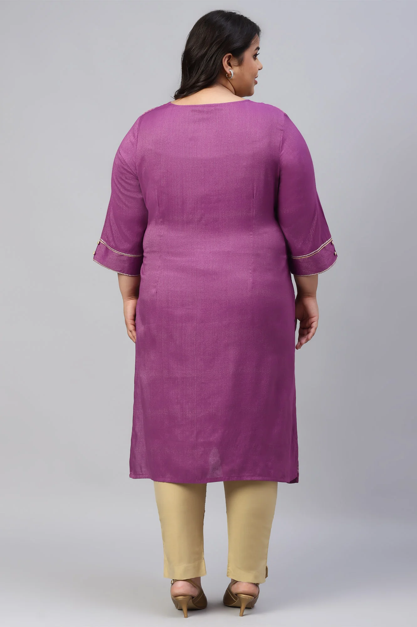 Purple Floral Printed Sequined Ethnic Plus Size kurta - Image 2