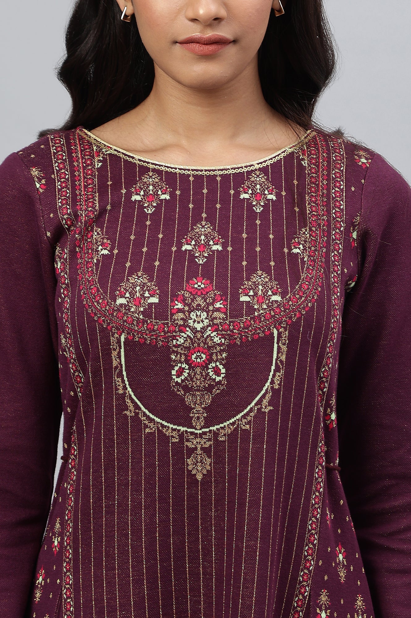 Purple Floral Printed Winter kurta - Image 8