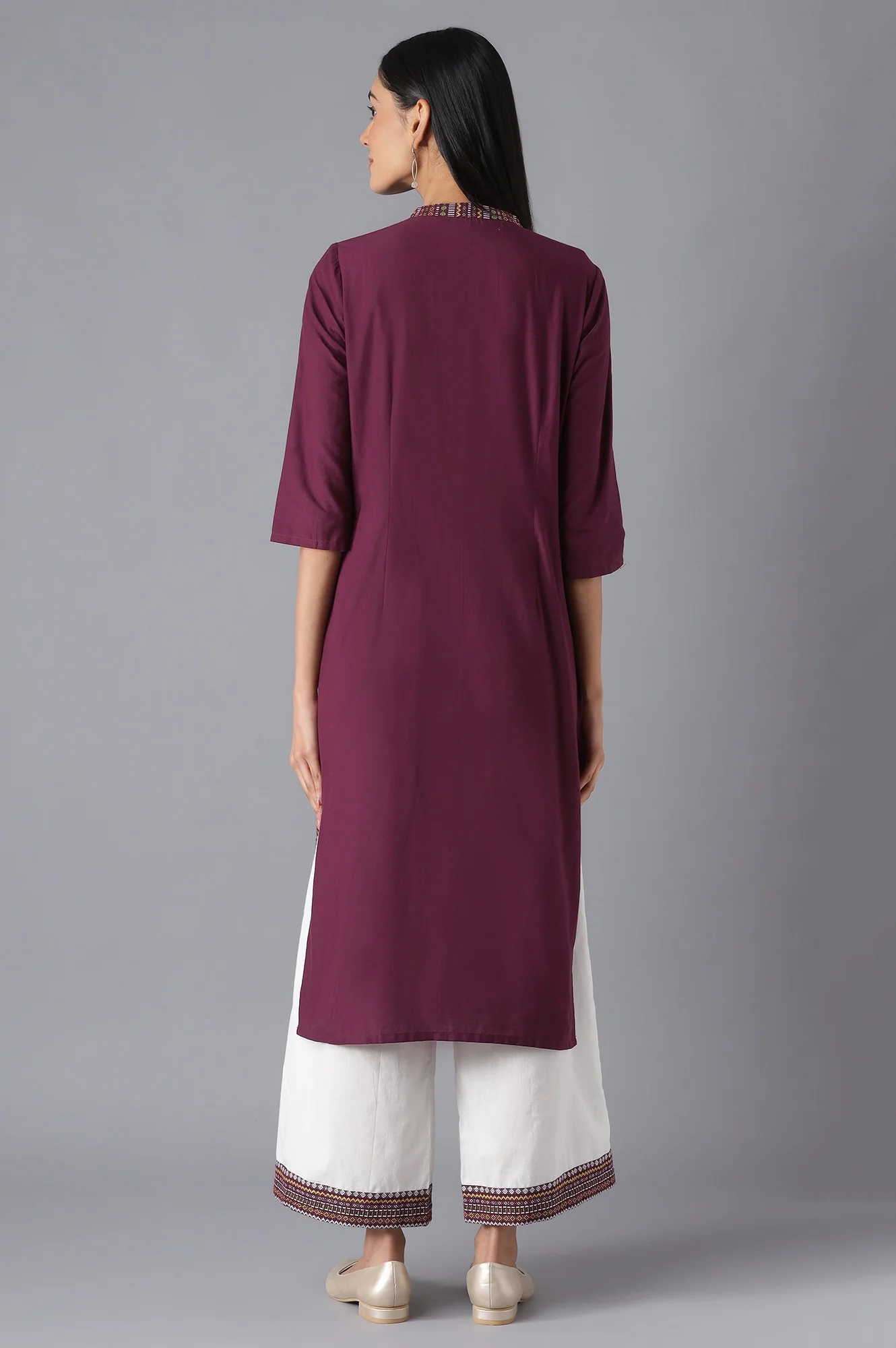 Purple kurta and White Culottes Set - Image 2