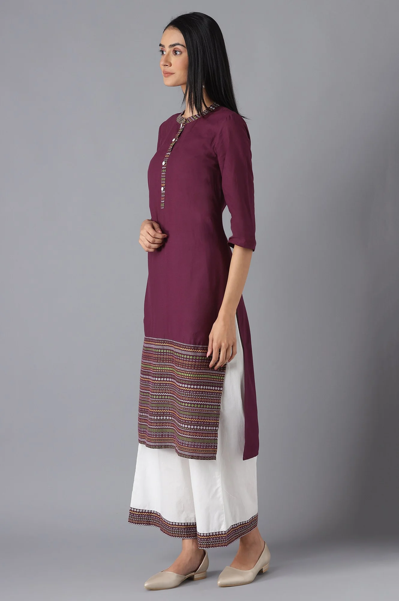 Purple kurta and White Culottes Set - Image 3