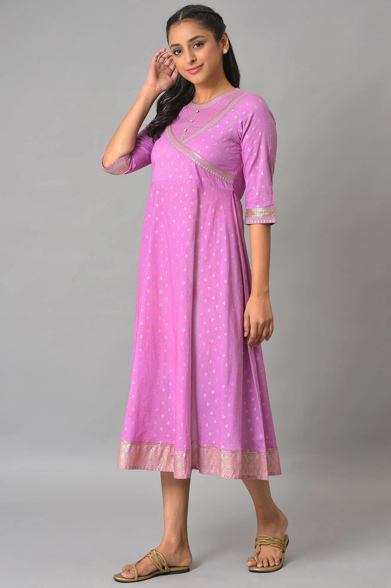Purple Ornamented Ethnic Dress - Image 3