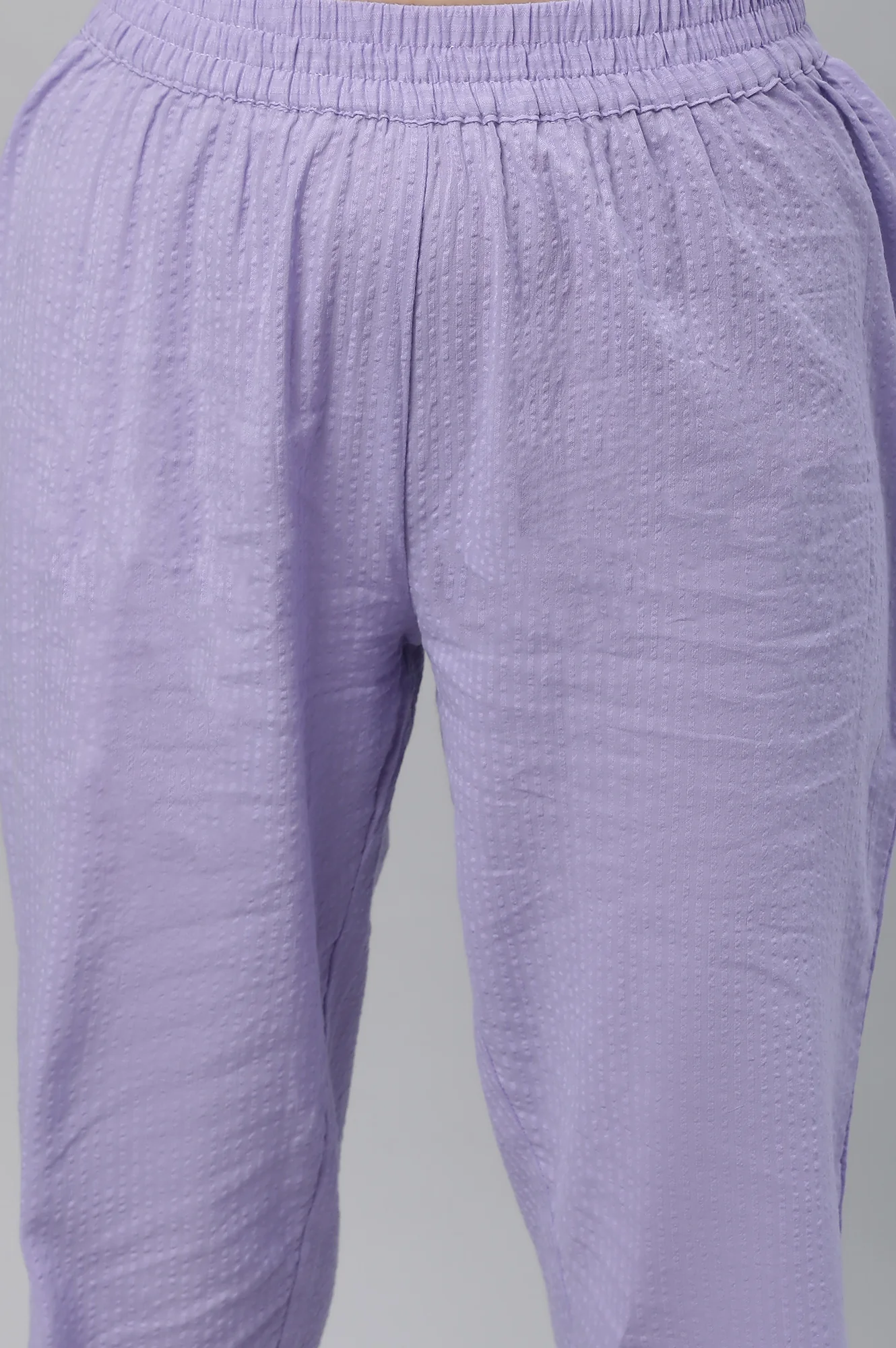 Purple Textured Cotton Embroidered Kurta Co-ord Set - Image 7