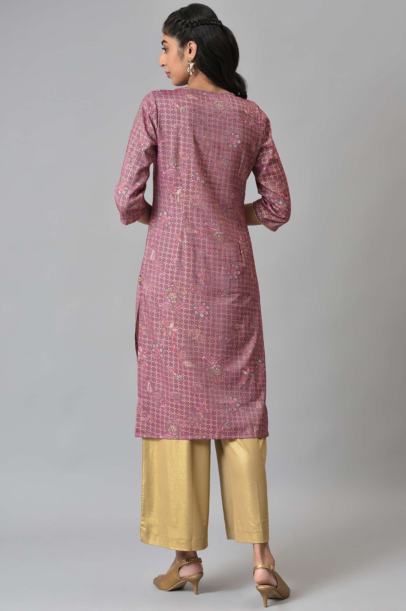 Purple Sequined and Foil Printed kurta - Image 3