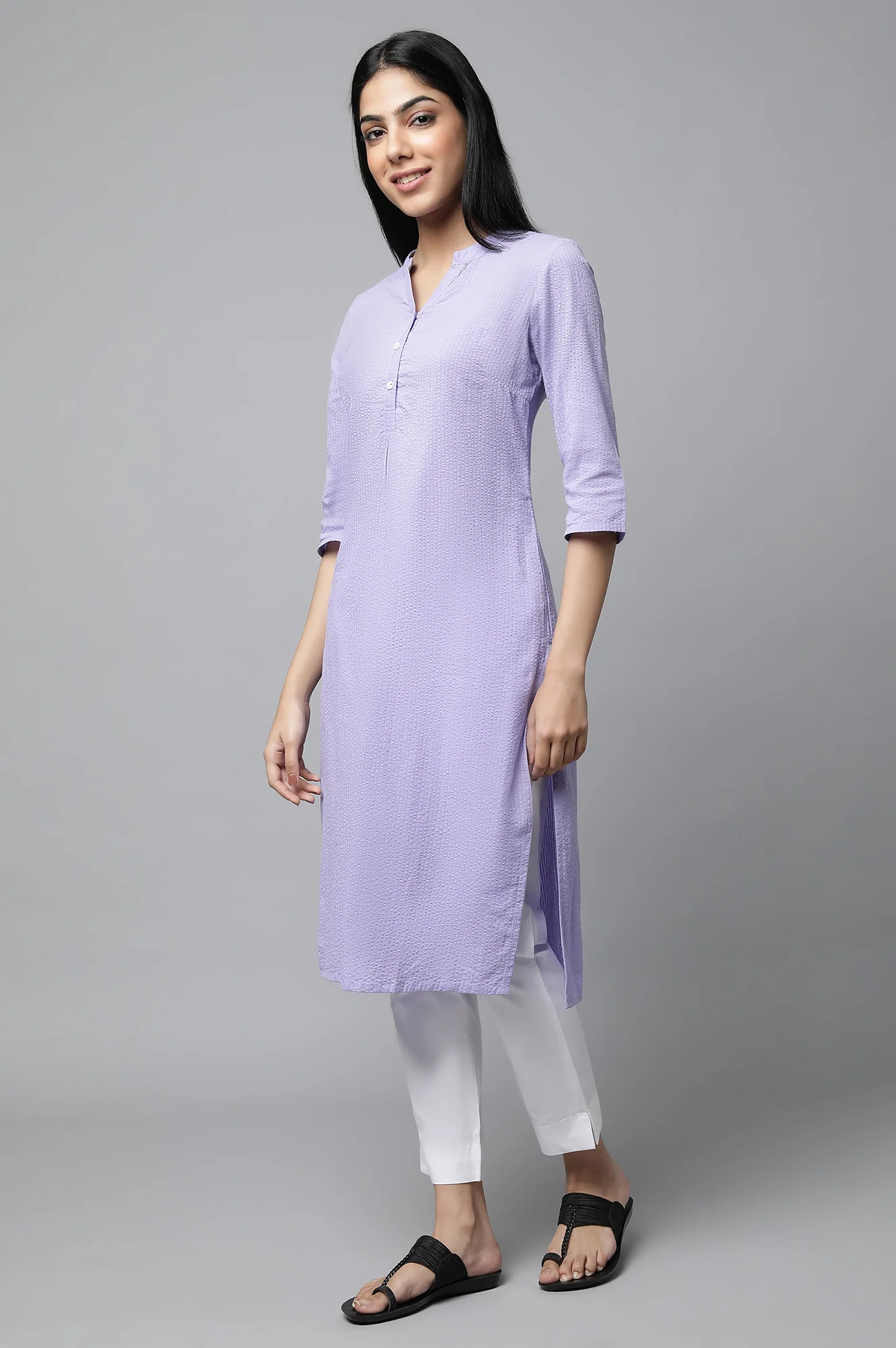 Purple Sheer Sucker Summer Basic kurta - Image 3