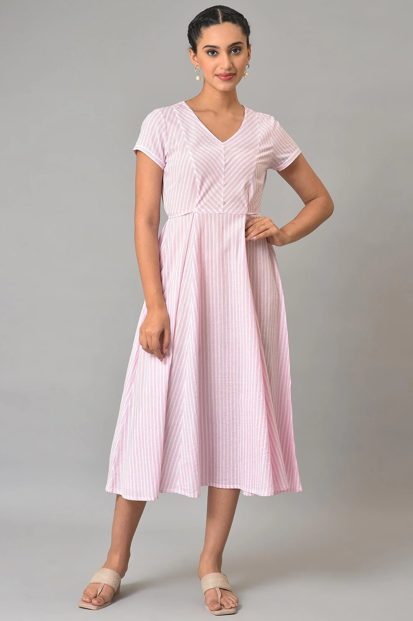 Purple Stripes V-Neck Summer Dress - Image 6
