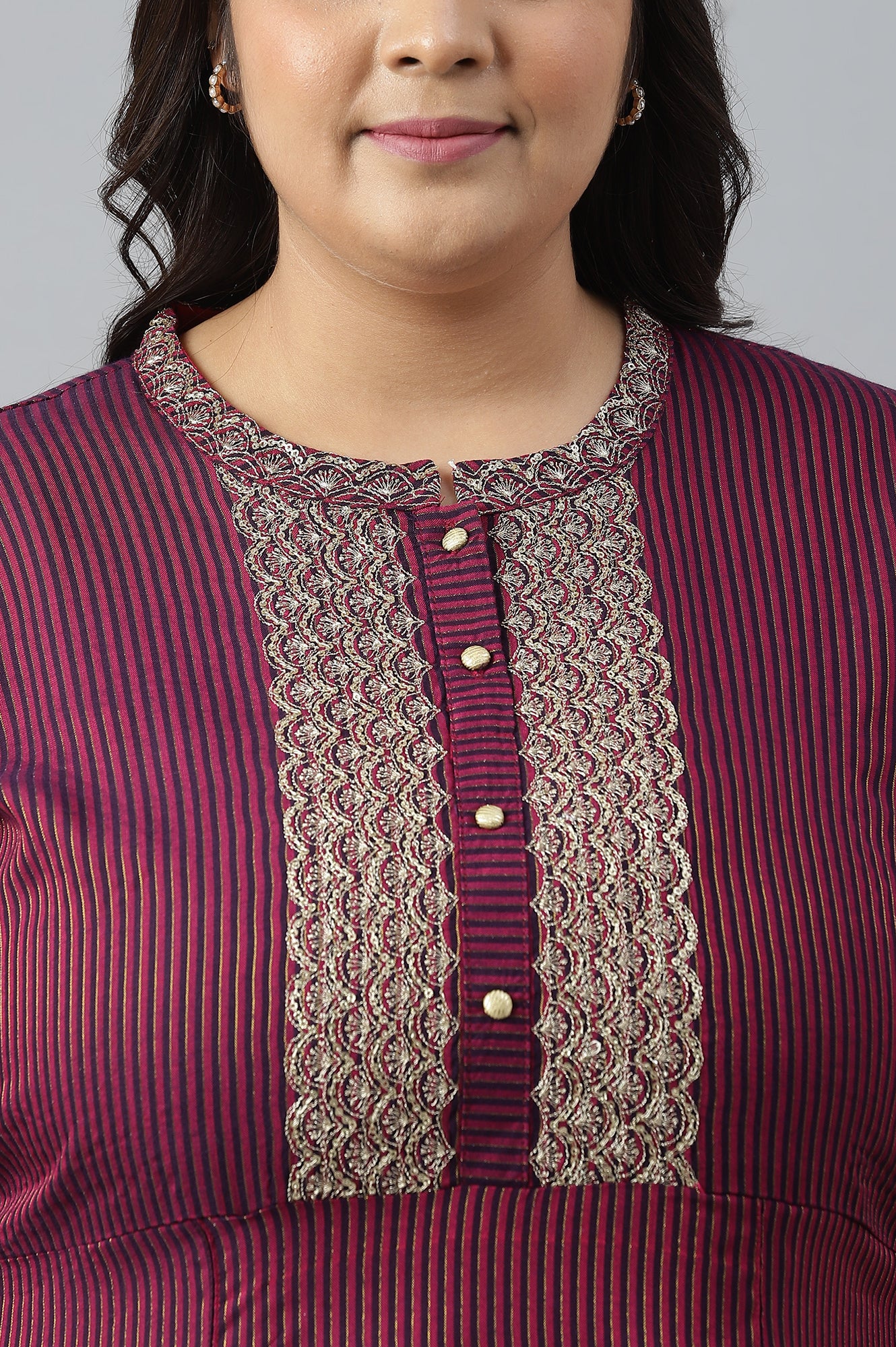 Purple Yarn-Dyed Stripe Print Plus Size Dress - Image 5