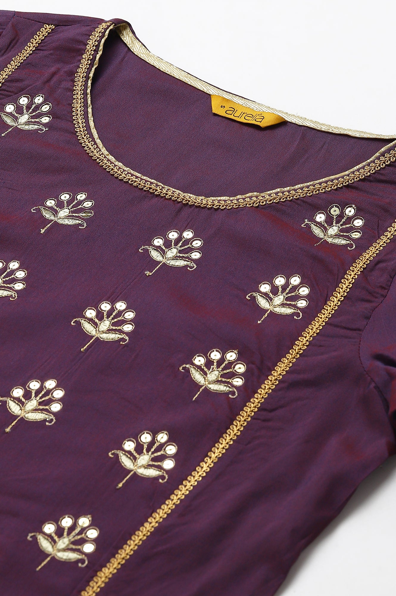Purple Zari Embroidered Ethnic kurta - Image 2