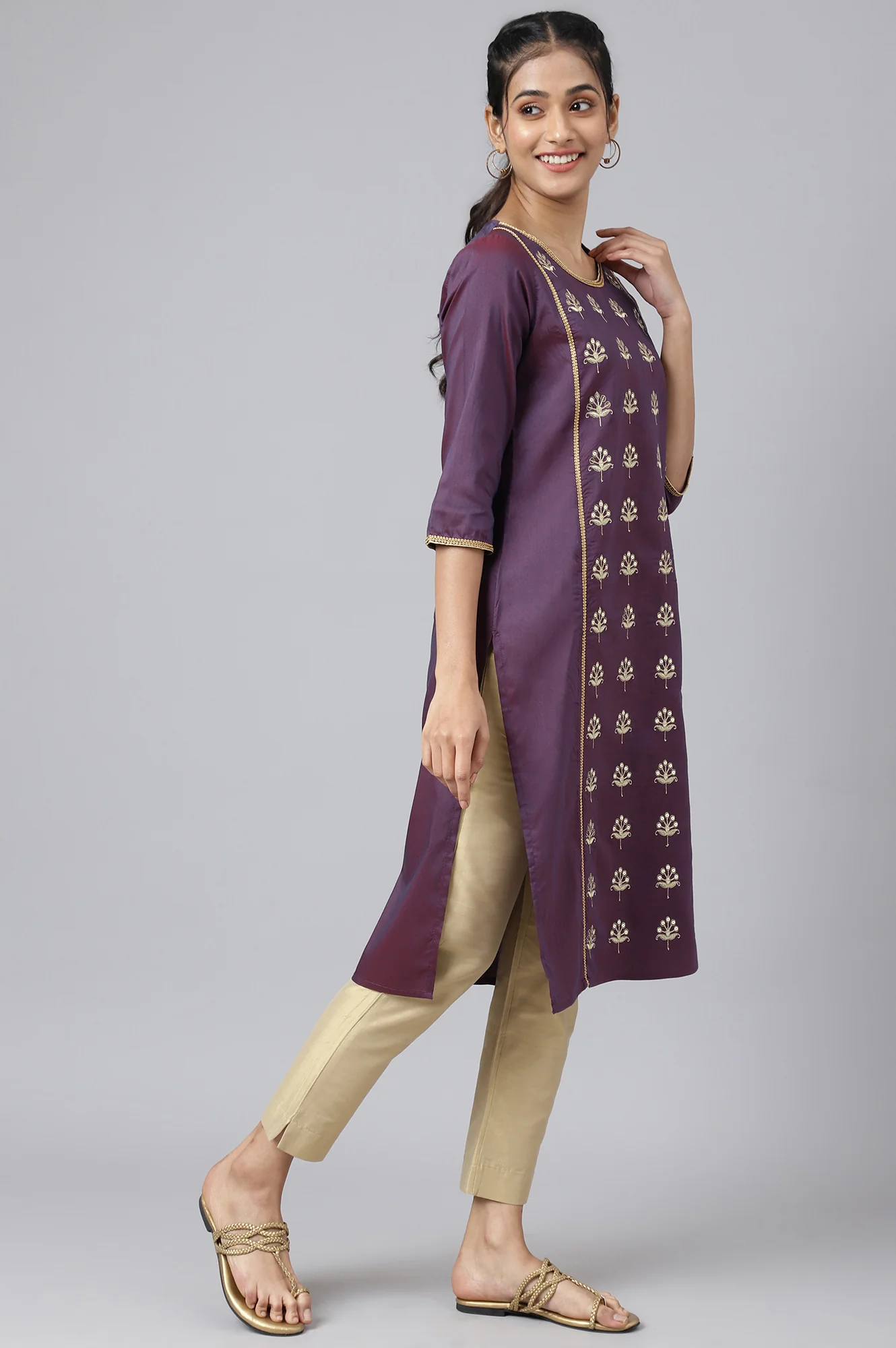 Purple Zari Embroidered Ethnic kurta - Image 6