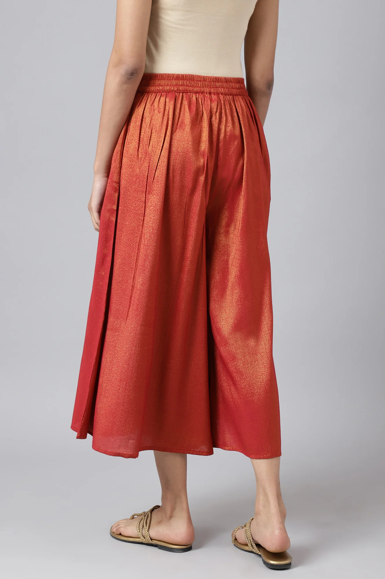 Red Ankle Length Festive Culottes - Image 4