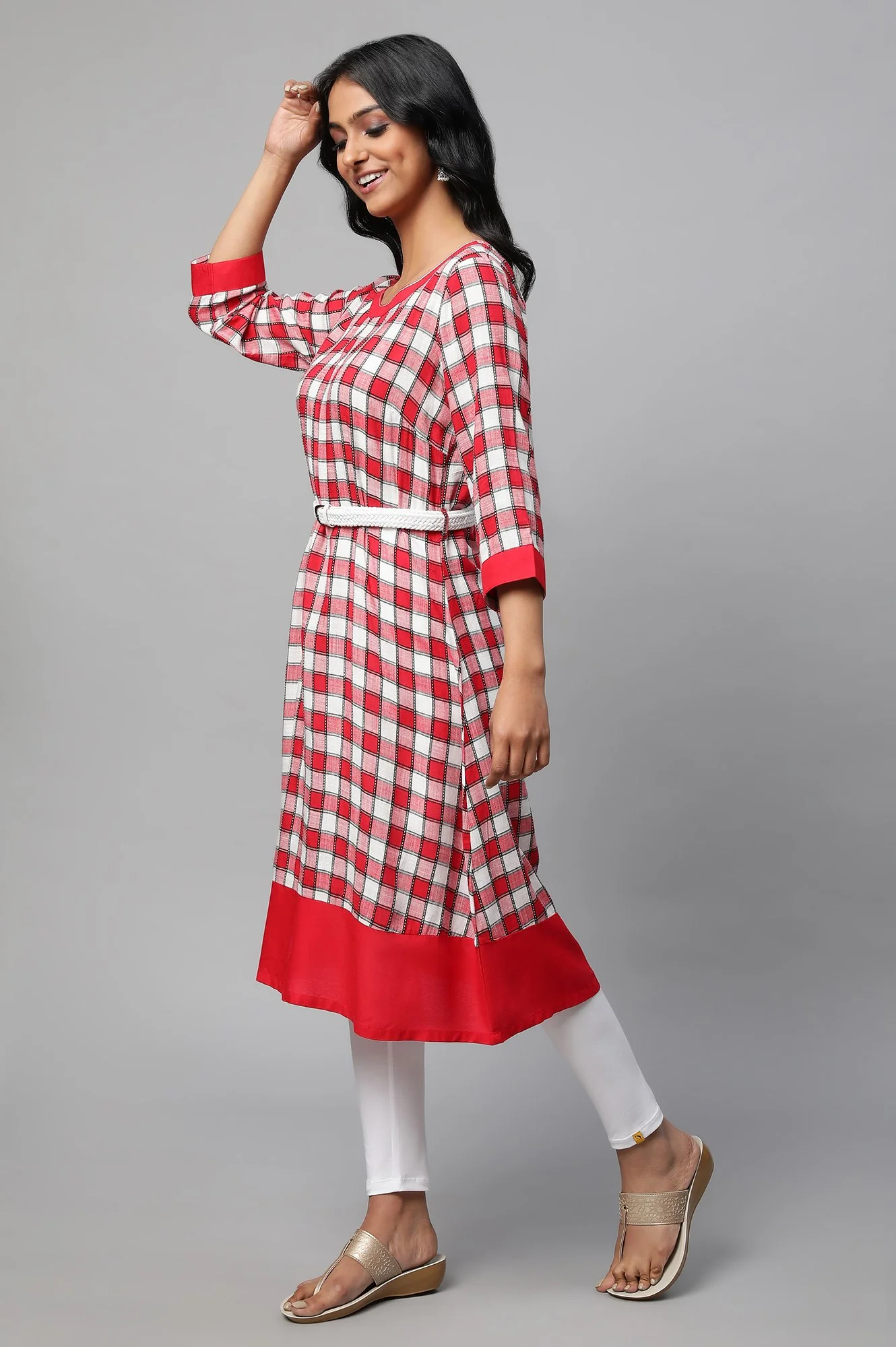 Red Checker Dobby kurta Set - Image 3