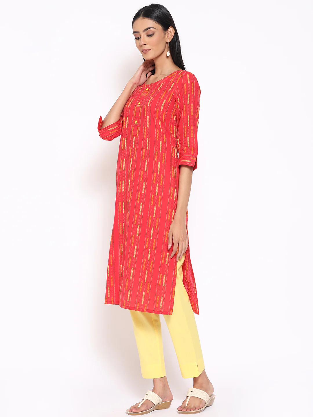 Red Cotton kurta & Trousers Set - Image 3
