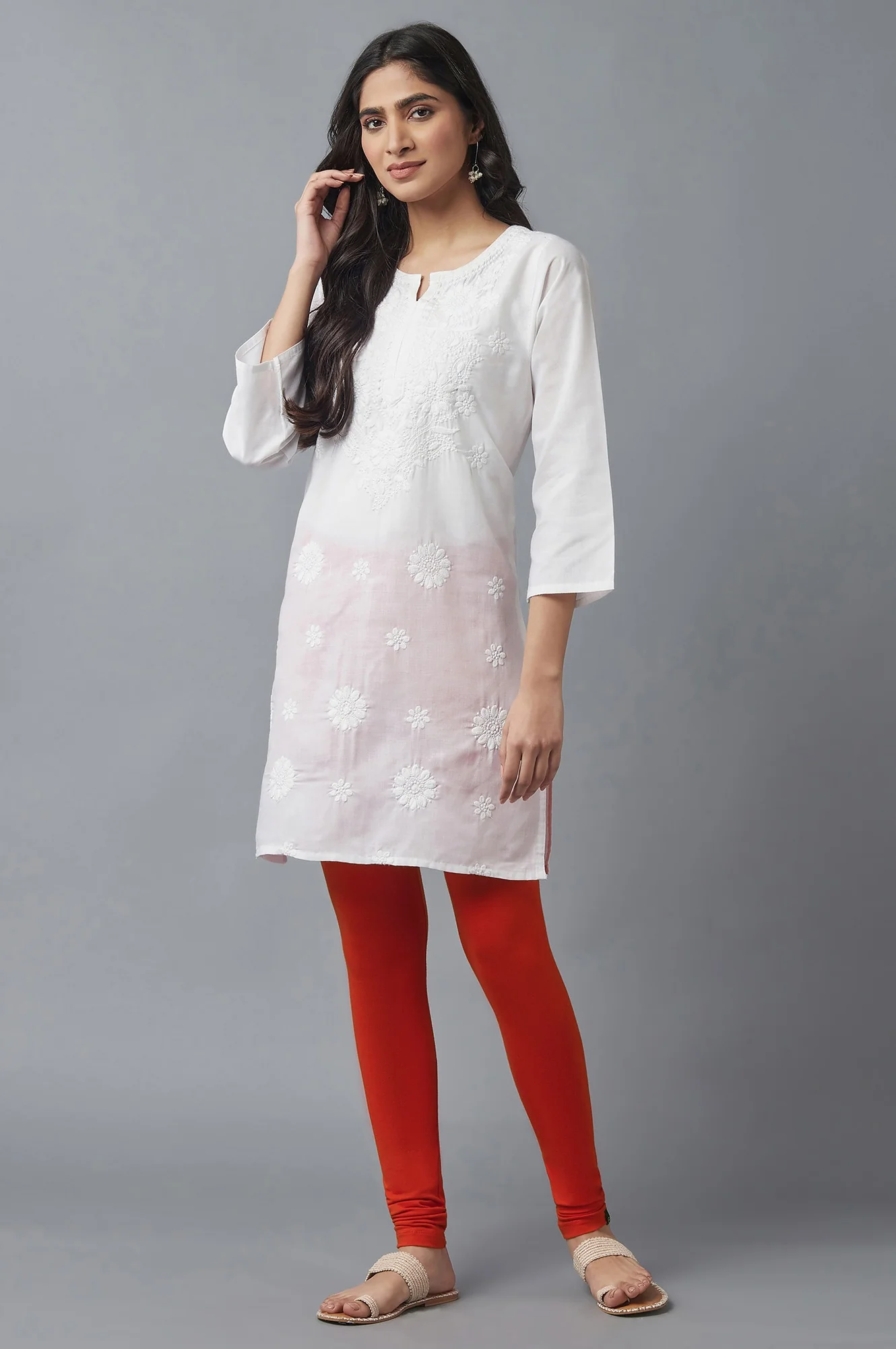 Red Solid Skinny Fit Cotton Tights With Elasticated Waist - Image 5