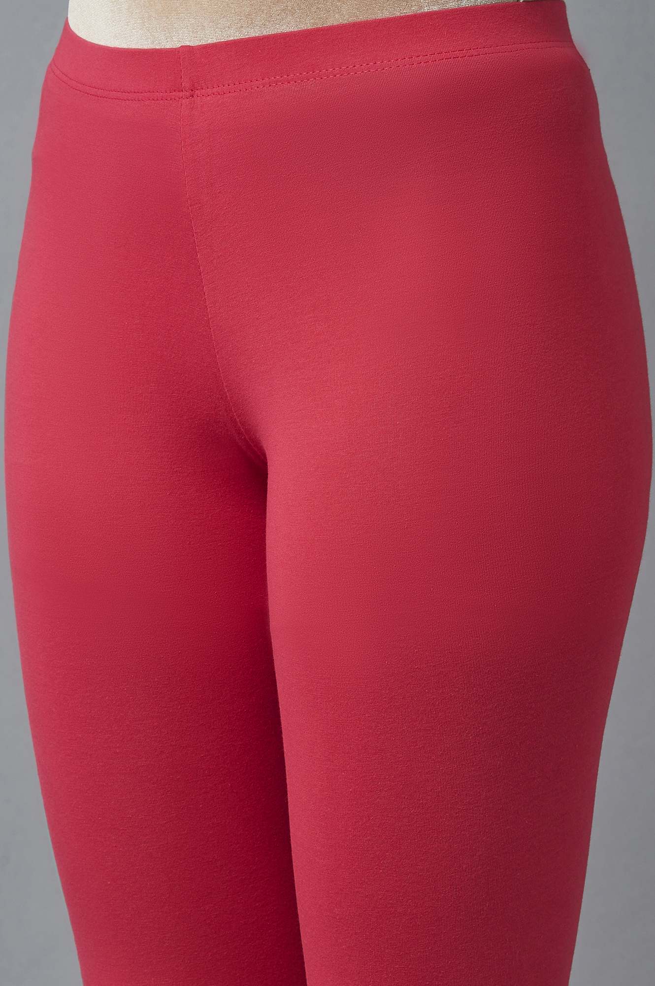 Red Solid Skinny Fit Cotton Tights With Elasticated Waist - Image 6