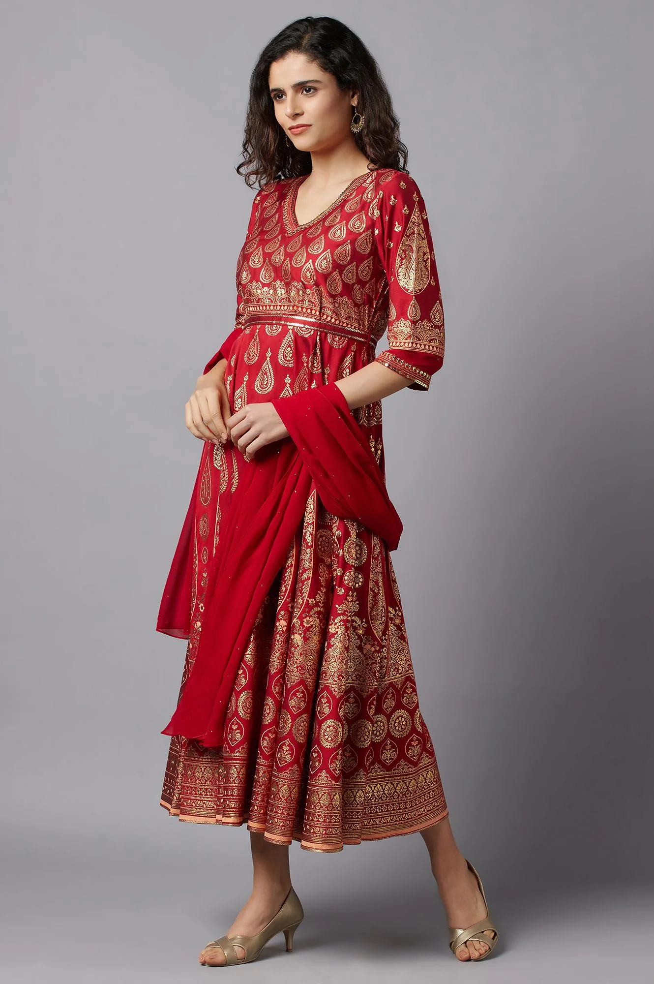 Red Dress and Dupatta Set - Image 3