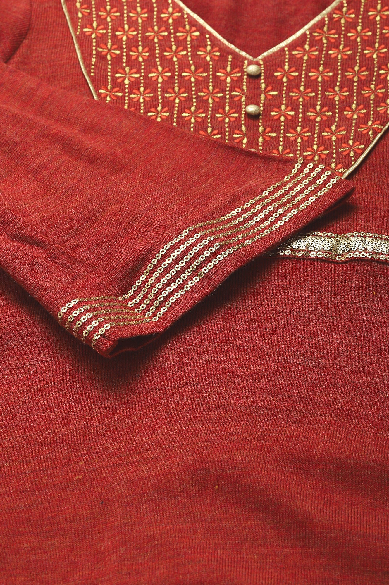 Red Embroidered A-Line Plus Size Winter Dress - Image 7